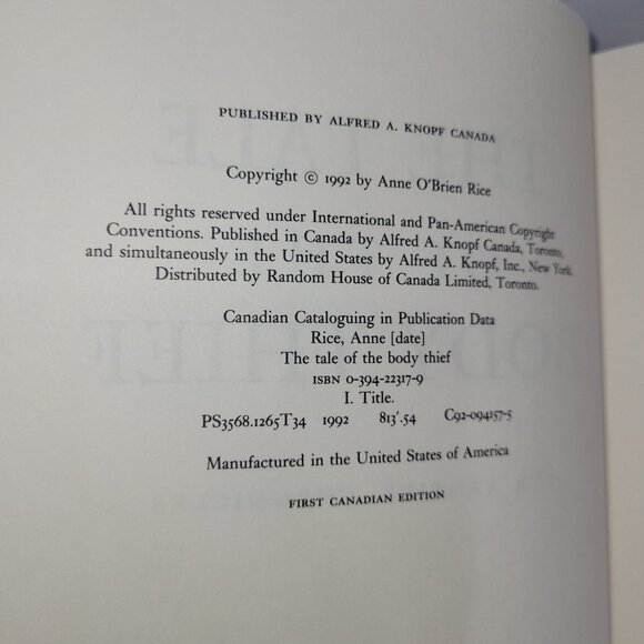 Vampire Chronicles Anne Rice Tale Body Thief 1992 Hardcover Horror 1st Edition - Picture 2 of 2